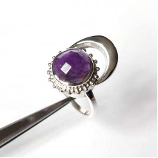 Natural African Amethyst Silver Moon and Sun Ring